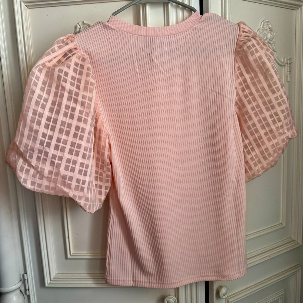 Flying Tomato pink short sleeve sweater w/statement sleeves, women's size medium - Picture 4 of 9